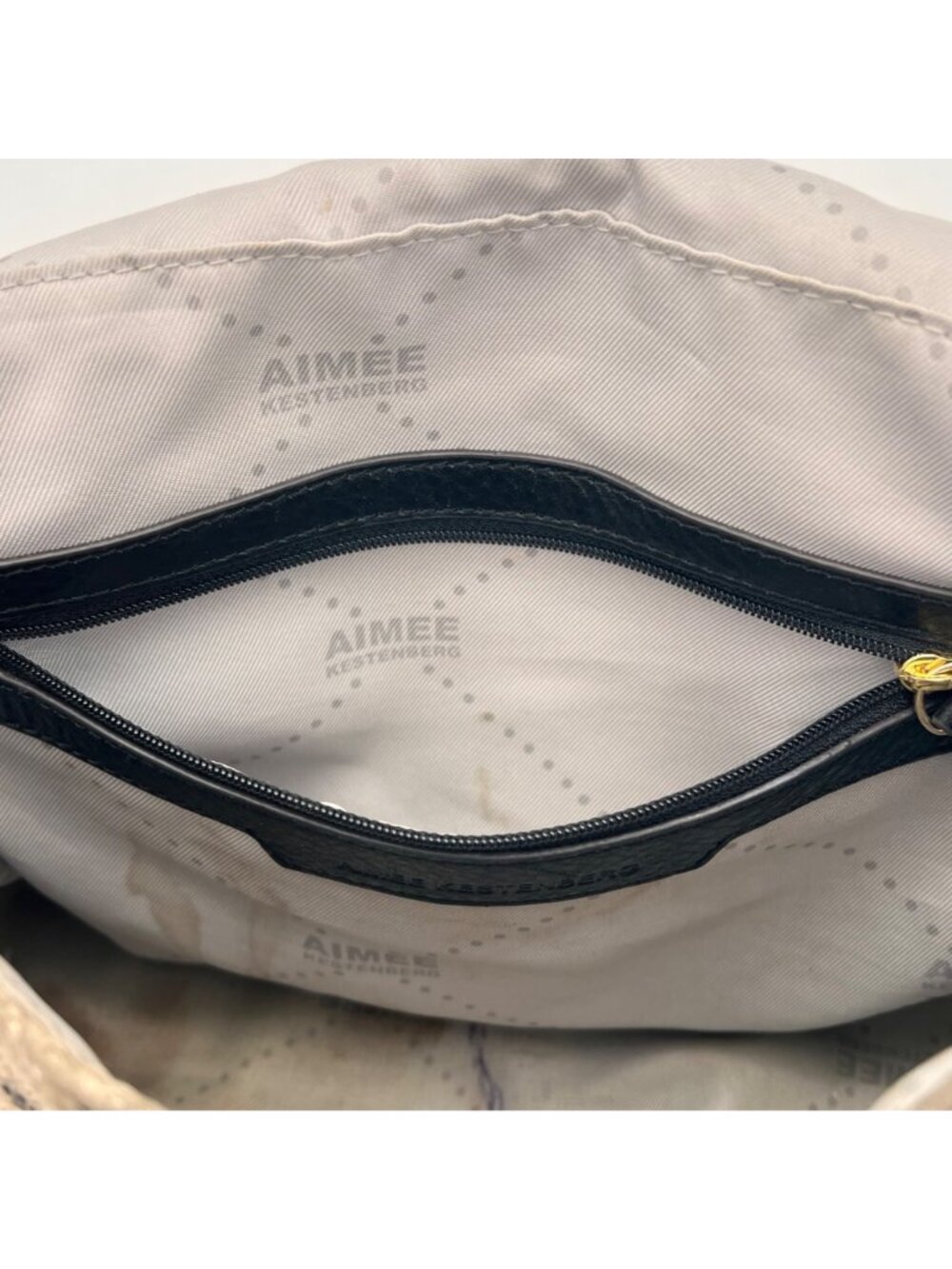 Aimee Kestenberg Snake Print & Black Leather Bag Purse 10 Zippered Compartments - Picture 10 of 16